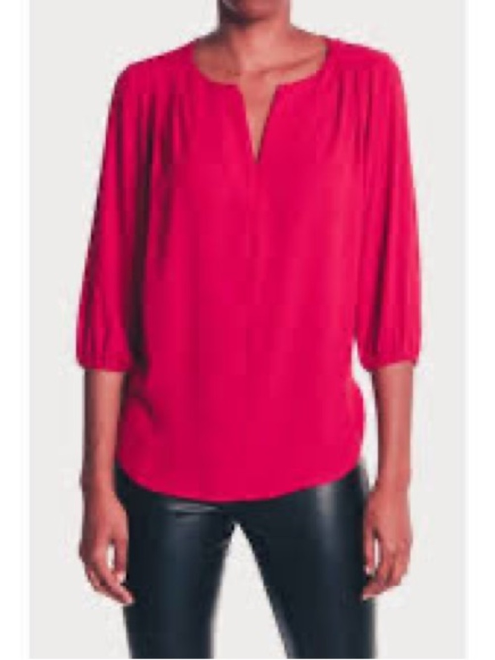 Pleione Small Red Split-Neck 3/4 Sleeve Blouse Used Like New